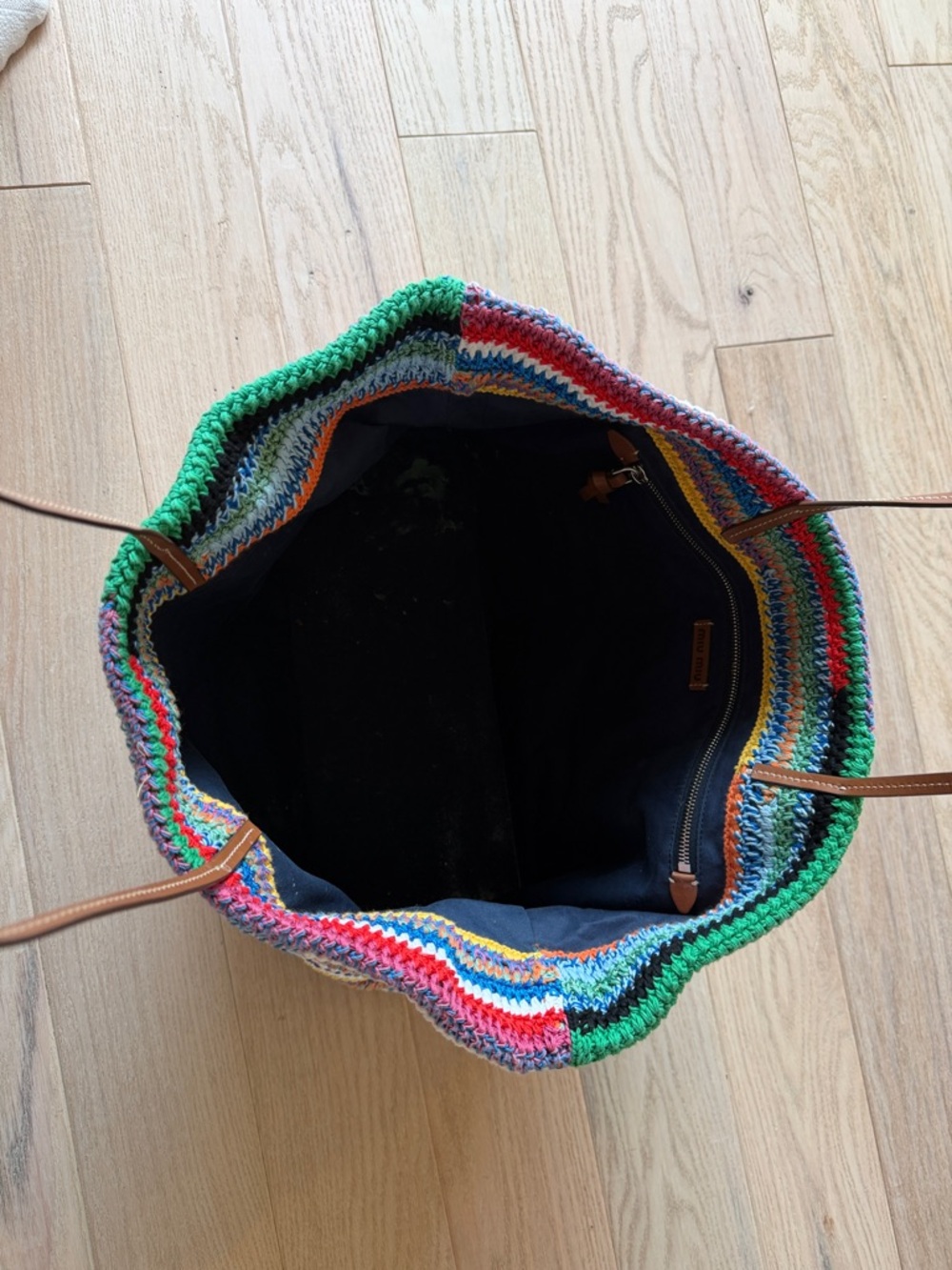 Miu Miu Multicolor Striped Crochet Tote with Black Logo - Picture 2 of 6